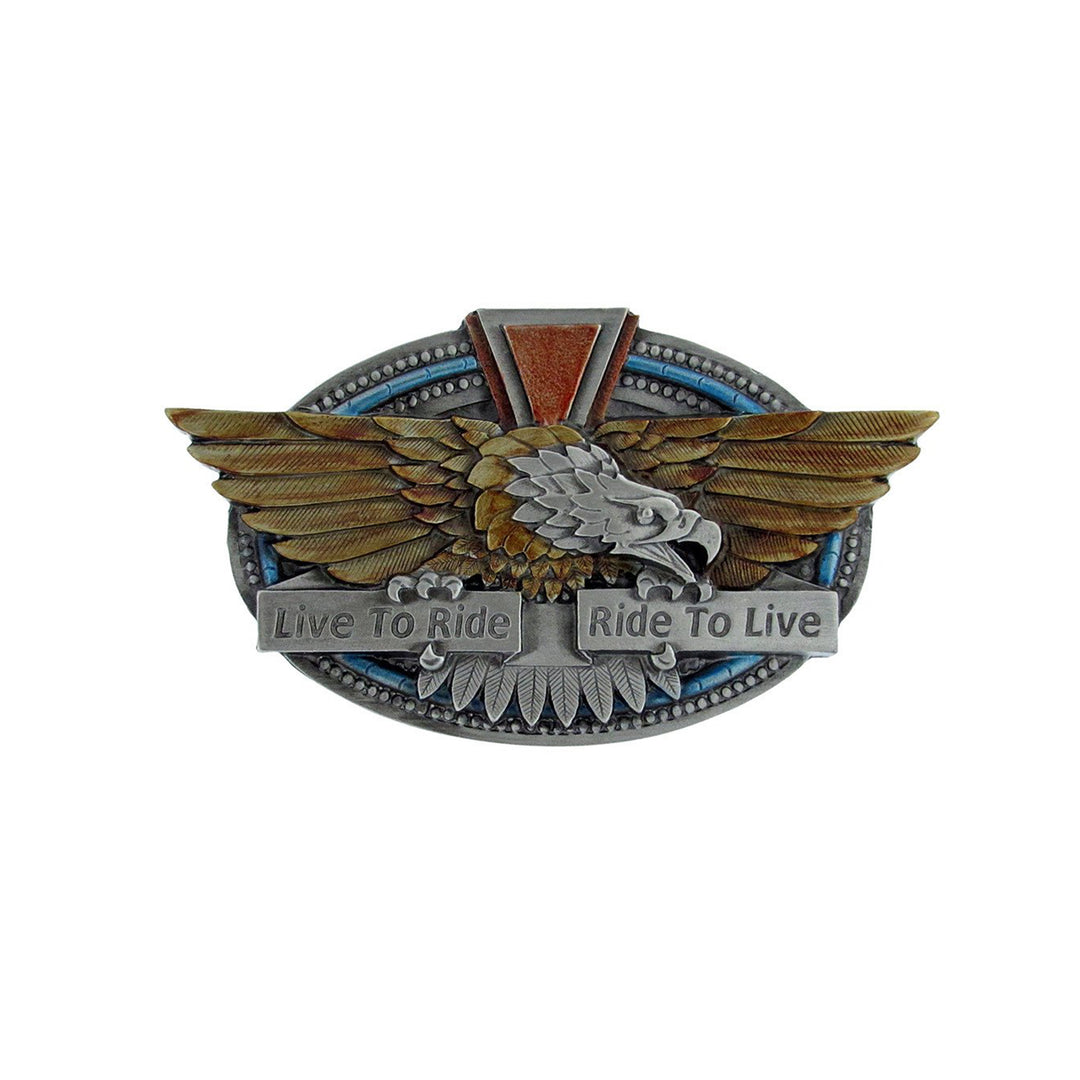Live to Ride Fierce Eagle Belt Buckle with Enamel Finish