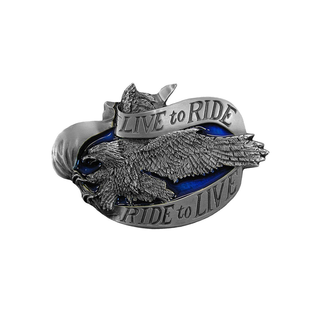 Live to Ride Alighting Eagle Belt Buckle with Enamel Finish