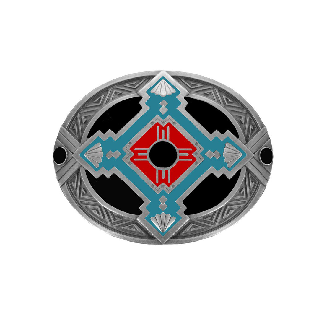 Oval Southwestern Arrow Pattern Belt Buckle with Enamel Finish