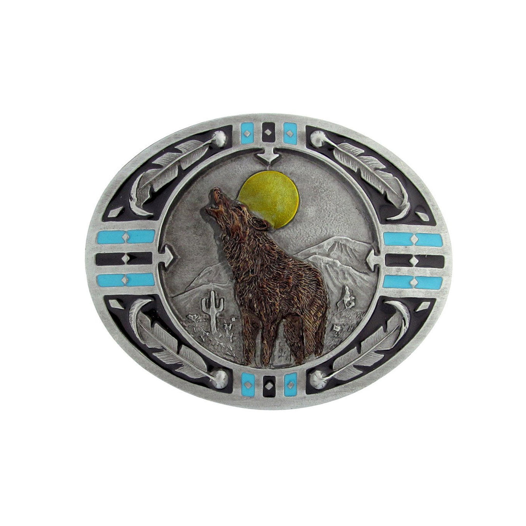 Howling Wolf Belt Buckle with Enamel Finish