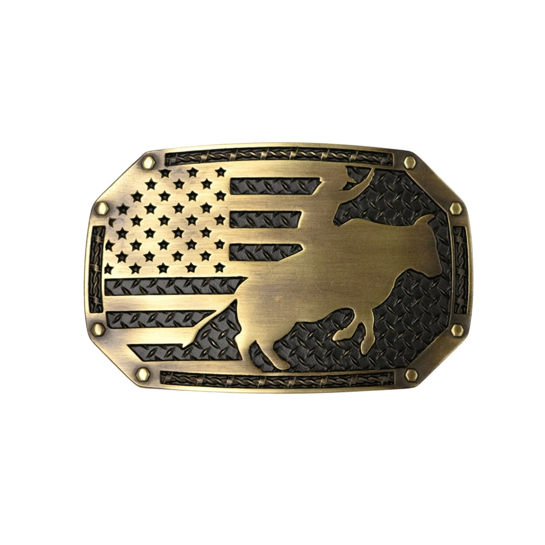 American Bull Rider Vintage Brass Western Buckle