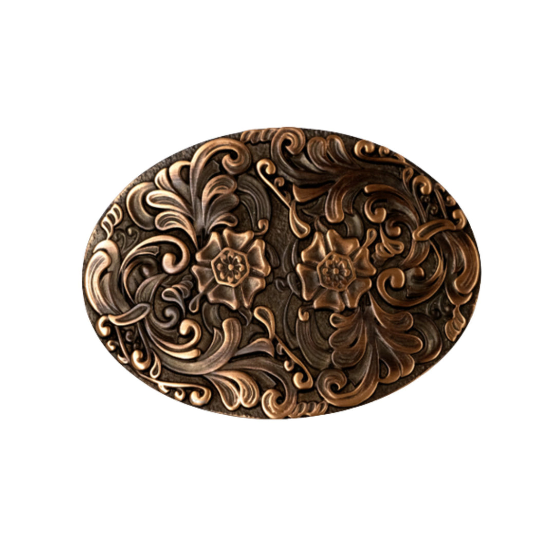 Floral Scroll Vintage Copper Western Buckle