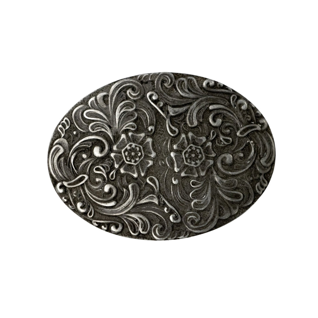 Floral Scroll Vintage Nickel Western Buckle