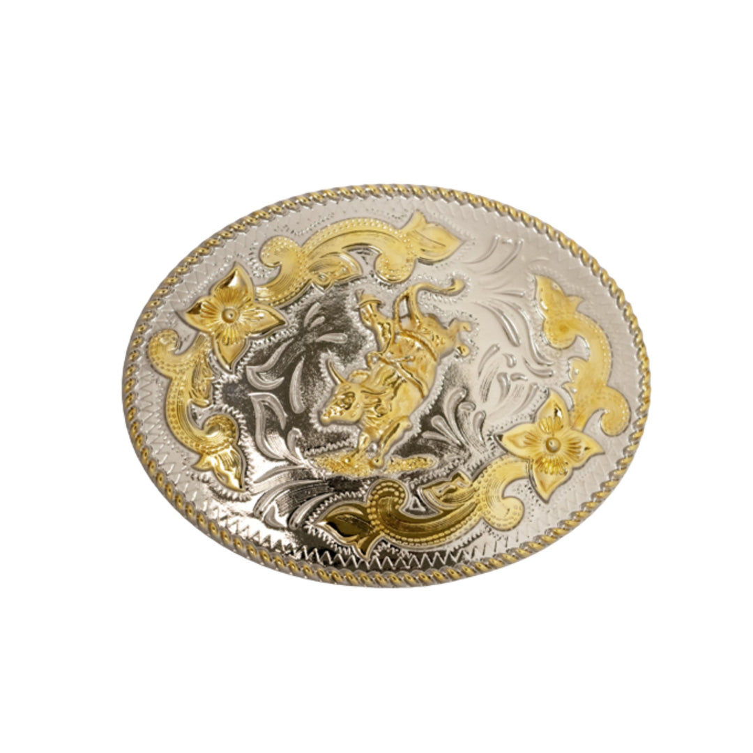 Gold &amp; Silver Bull Riding Western Buckle