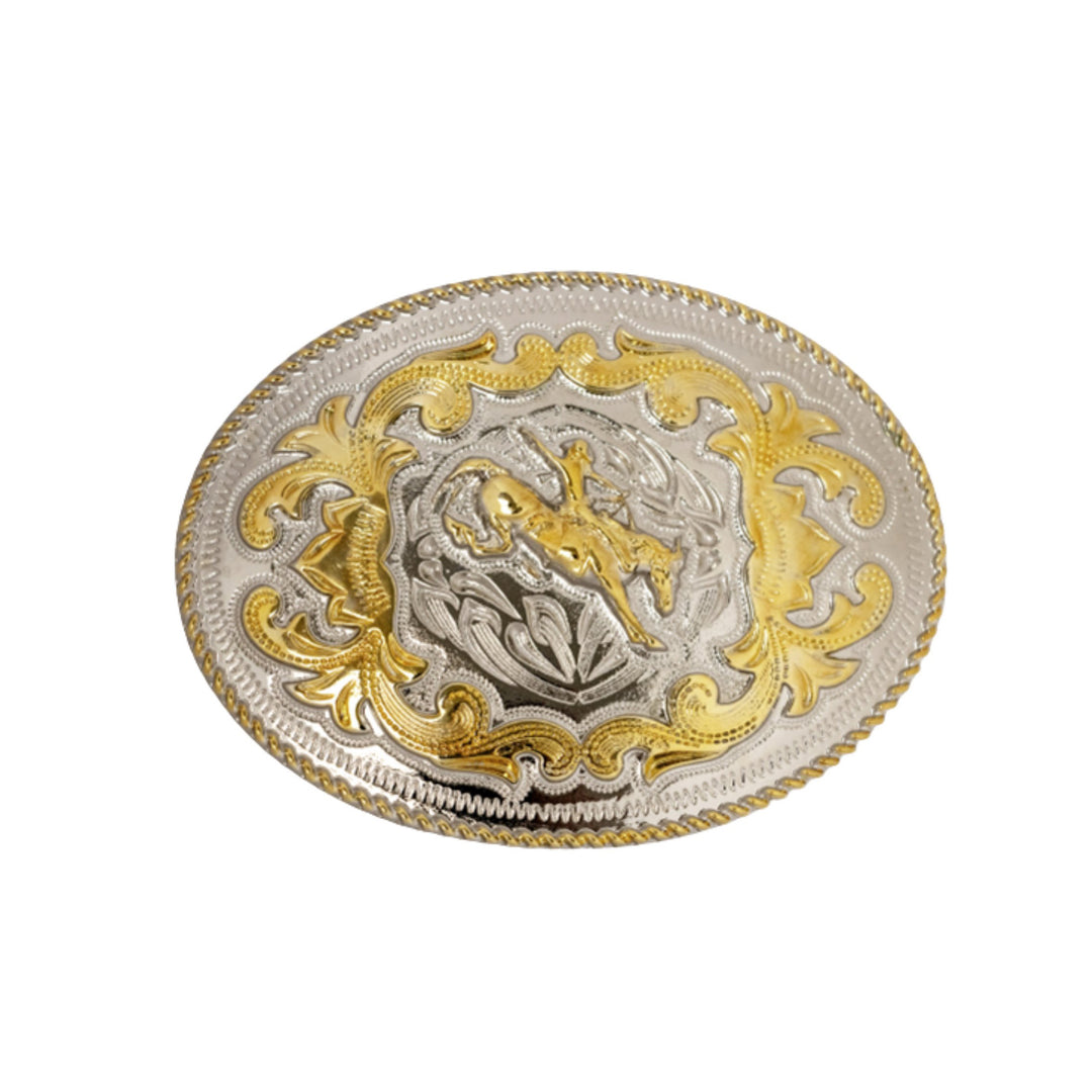 Gold &amp; Silver Bronc Riding Western Buckle