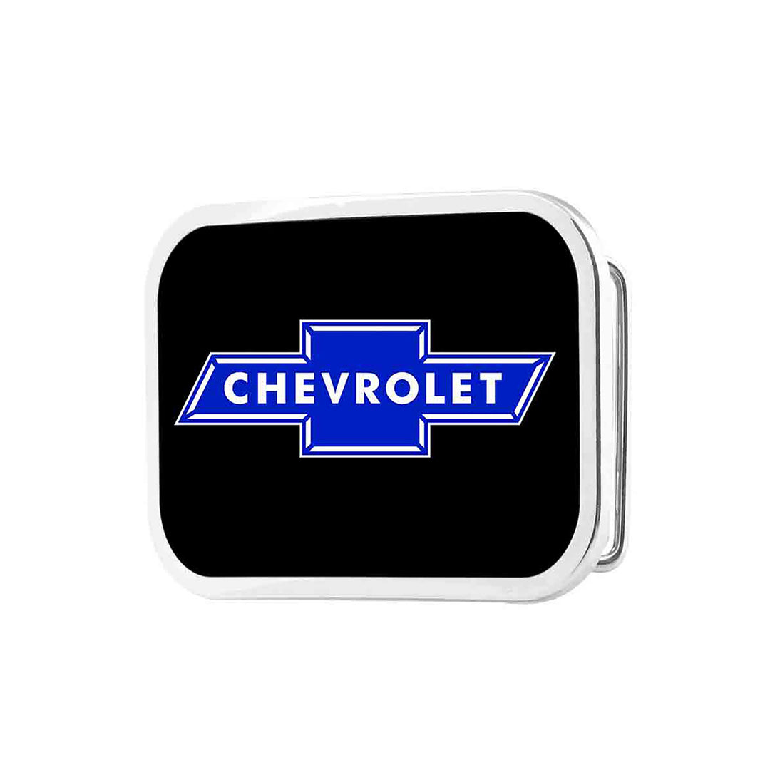 Chevy Bowtie Black Belt Buckle - Blue