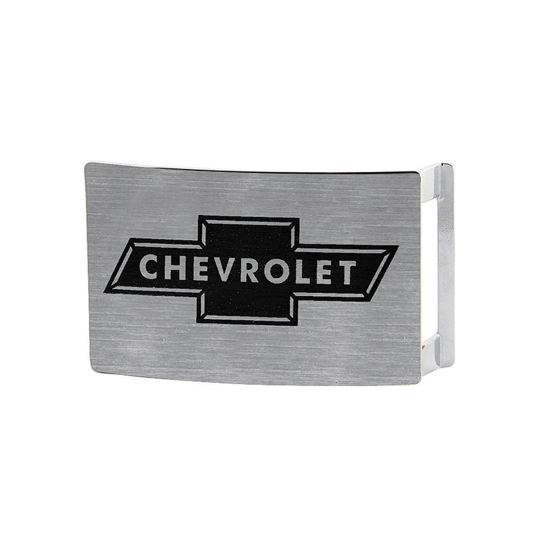 Chevy Bowtie Brushed Silver Black Belt Buckle
