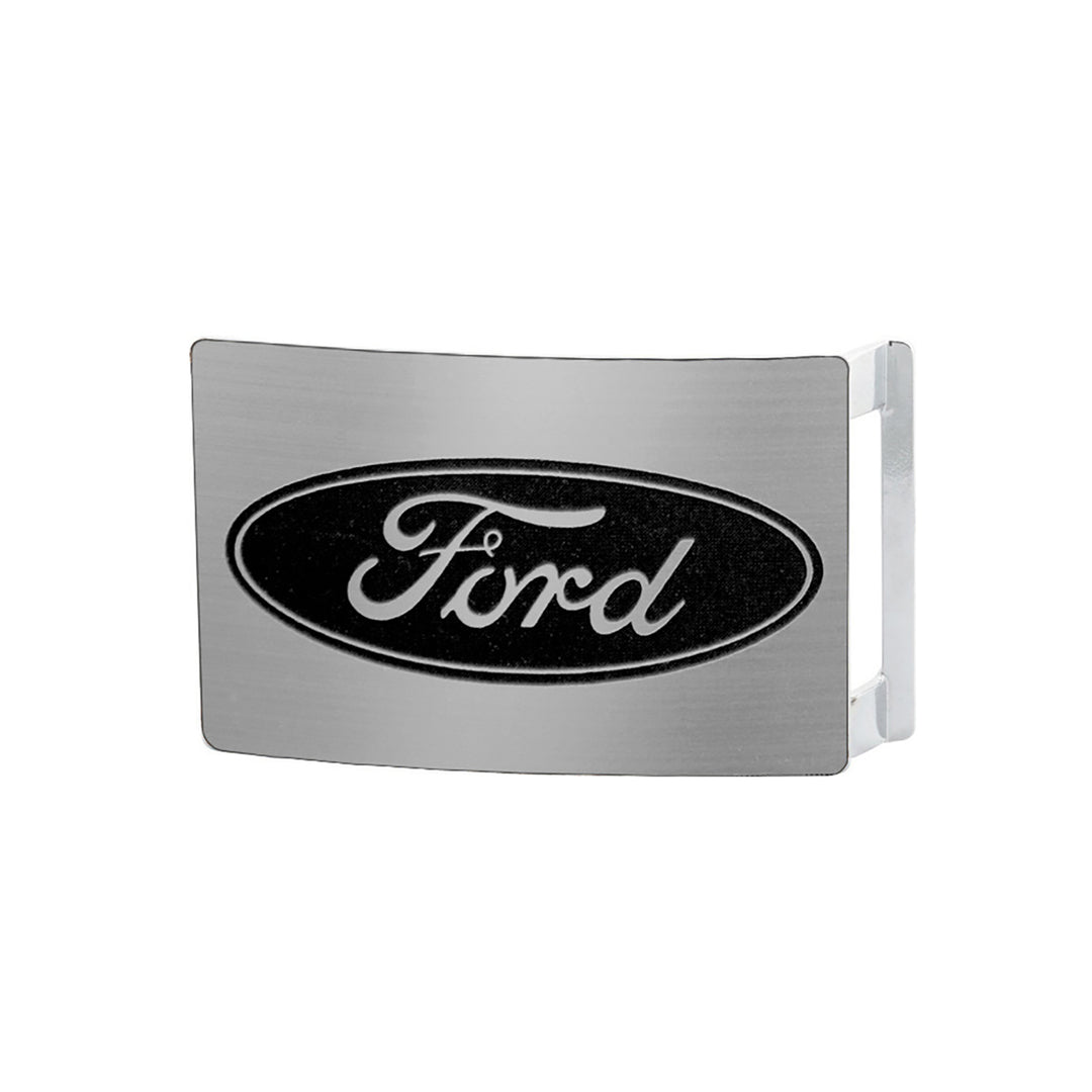 Ford Black Oval Logo Brushed Belt Buckle - Silver