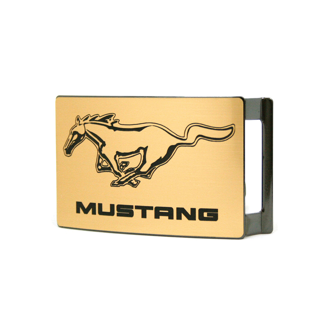 Ford Mustang Black Logo Brushed Belt Buckle - Gold
