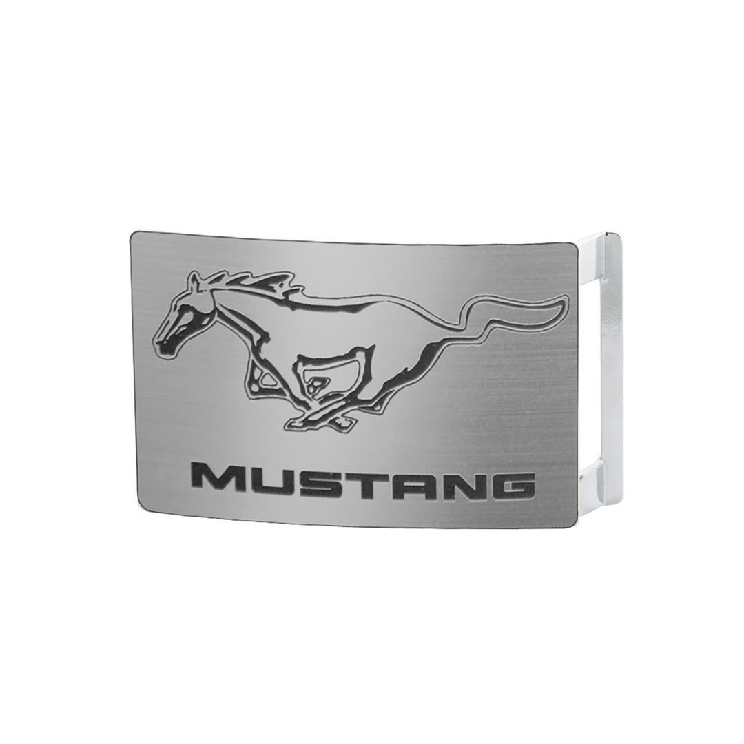 Ford Mustang Black Logo Brushed Belt Buckle - Silver