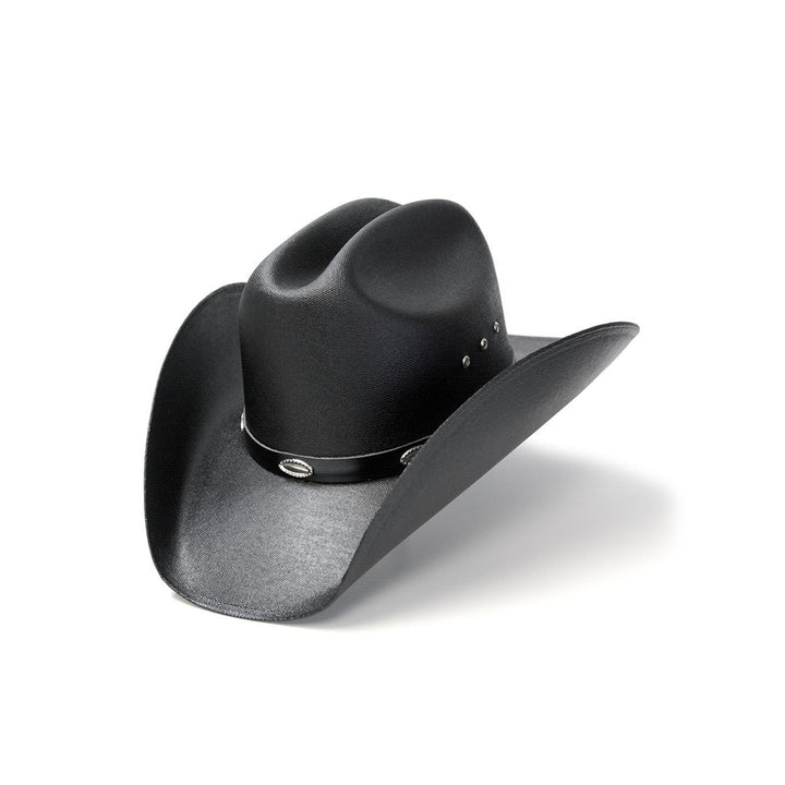 Black Straw Western Cattleman Hat with Silver Conchos