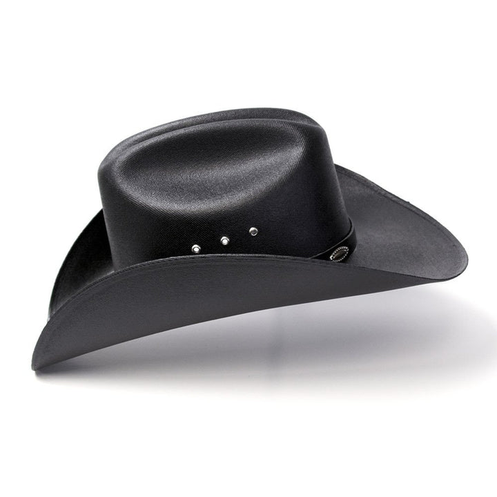 Black Straw Western Cattleman Hat with Silver Conchos