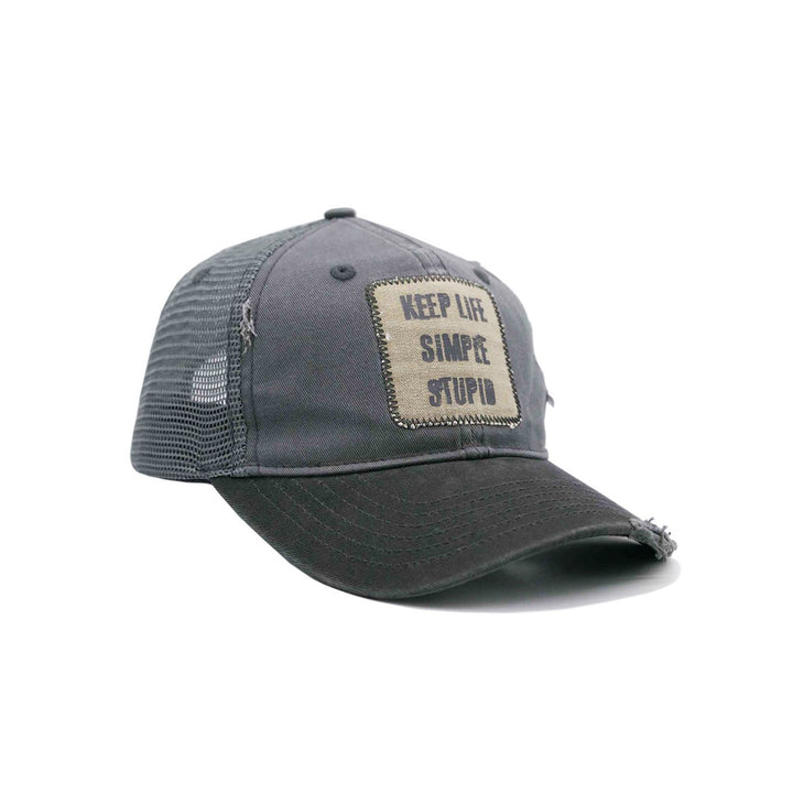 Gray &amp; Black "Keep life simple stupid" Trucker Cap