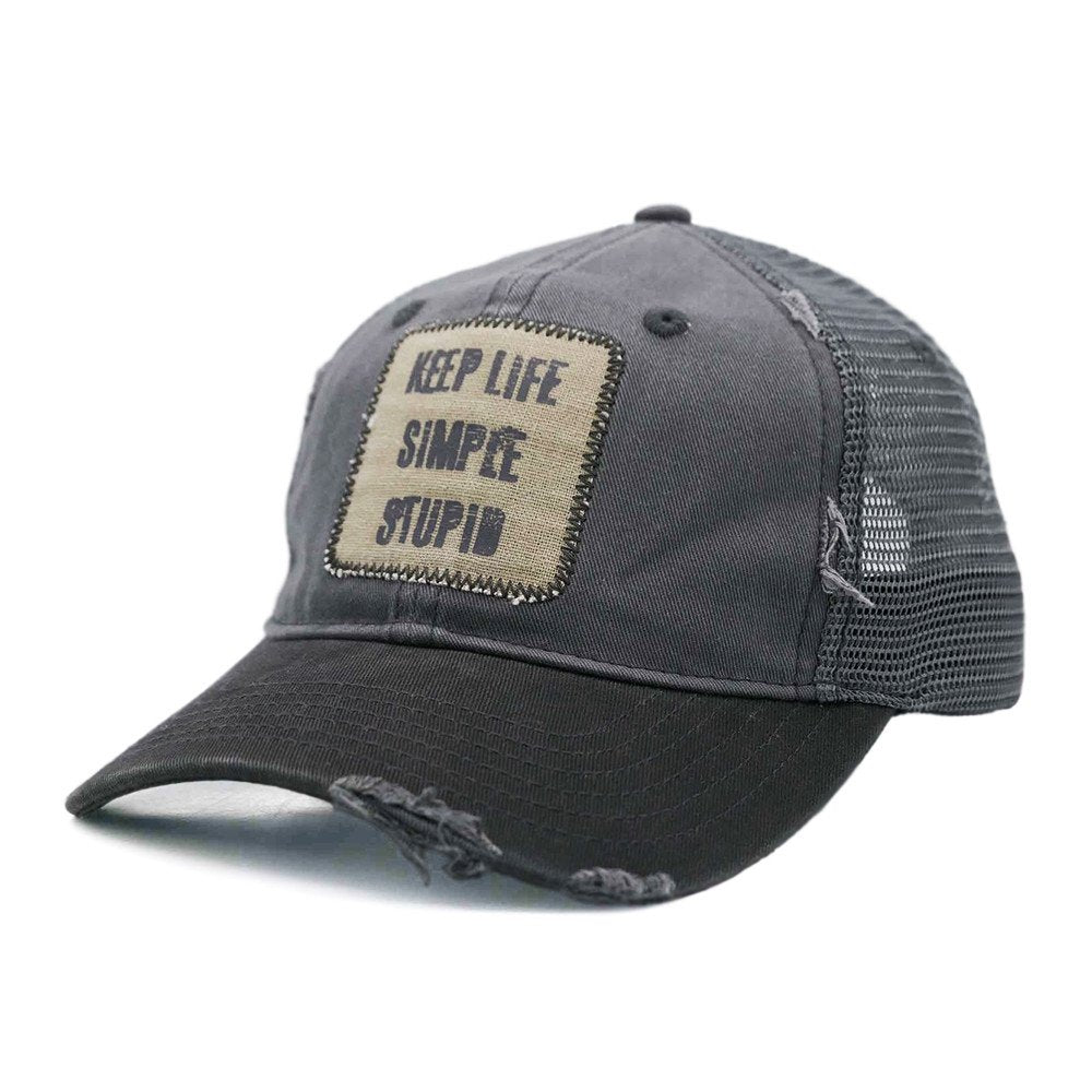Gray &amp; Black "Keep life simple stupid" Trucker Cap