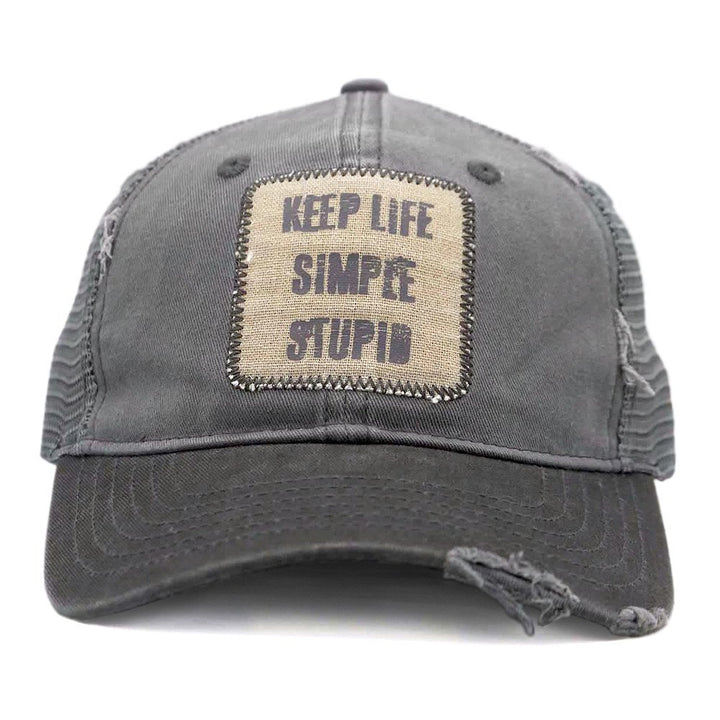 Gray &amp; Black "Keep life simple stupid" Trucker Cap