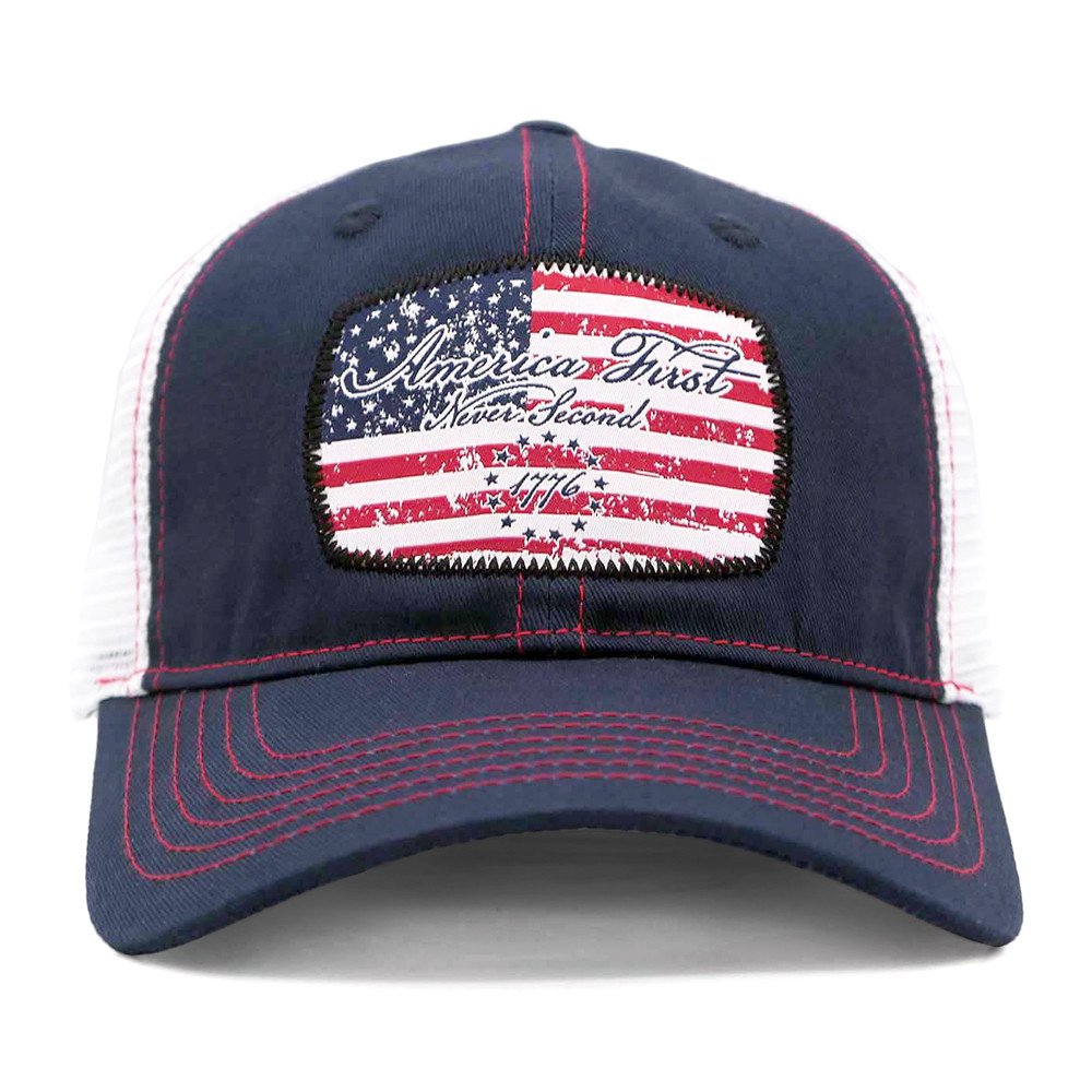 Navy "America First Never Second" Trucker Cap