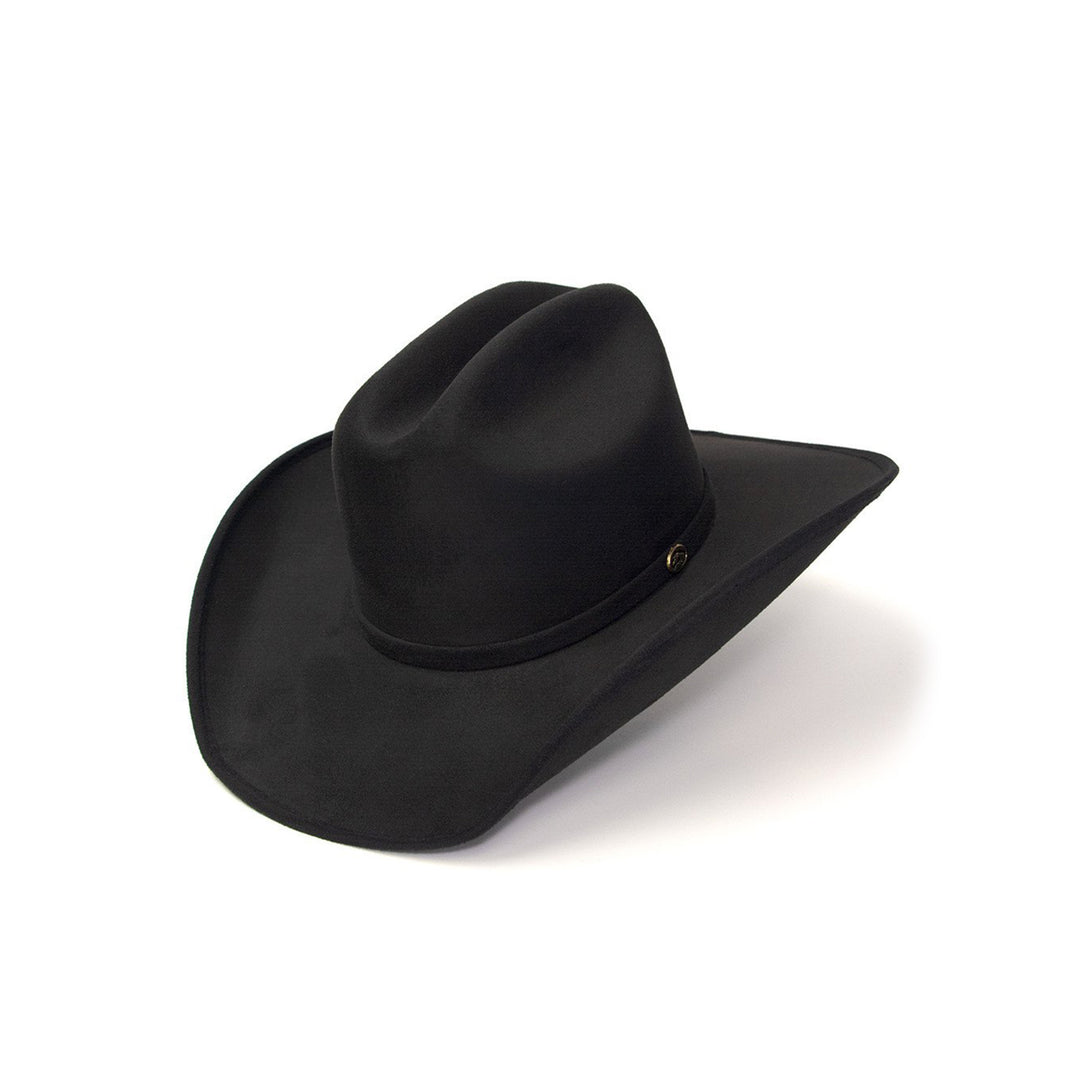 Black Suede Finish Western Cattleman Hat with Horse Head Accent on Hat Band