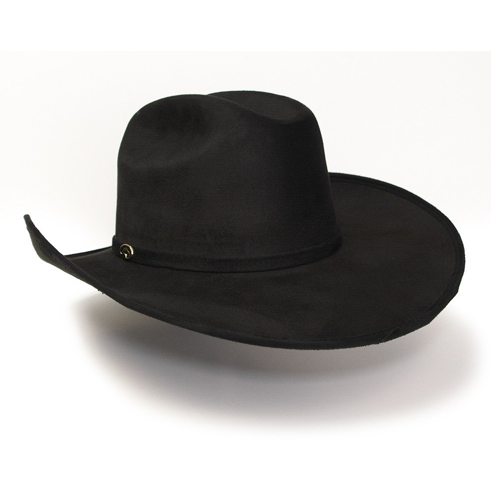 Black Suede Finish Western Cattleman Hat with Horse Head Accent on Hat Band