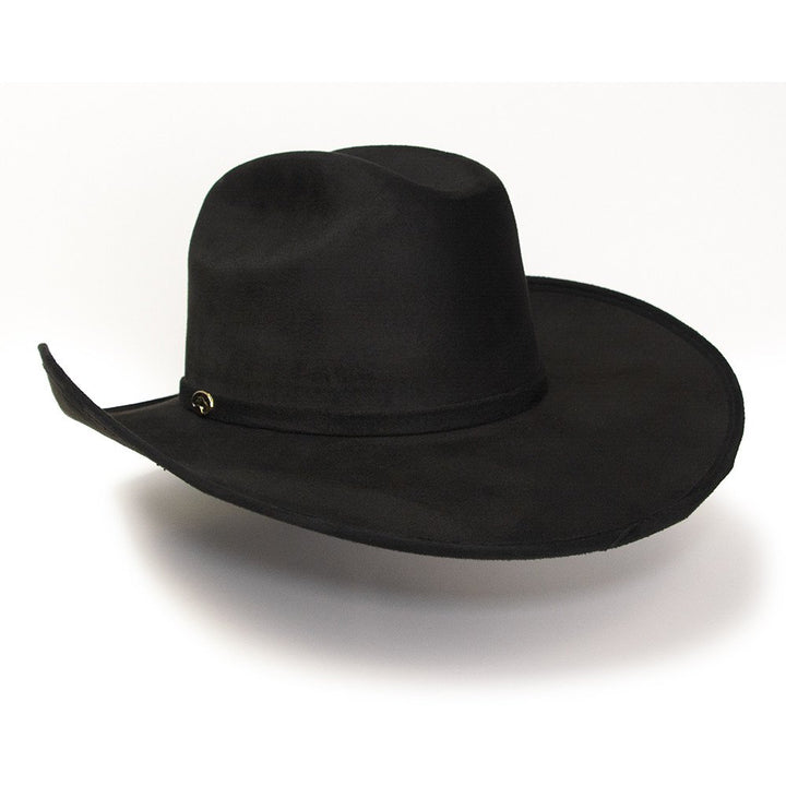 Black Suede Finish Western Cattleman Hat with Horse Head Accent on Hat Band