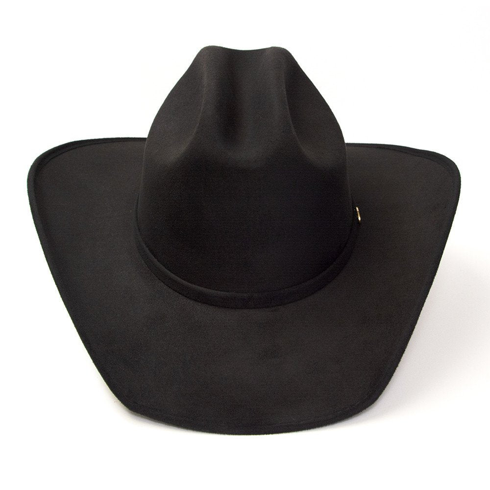 Black Suede Finish Western Cattleman Hat with Horse Head Accent on Hat Band