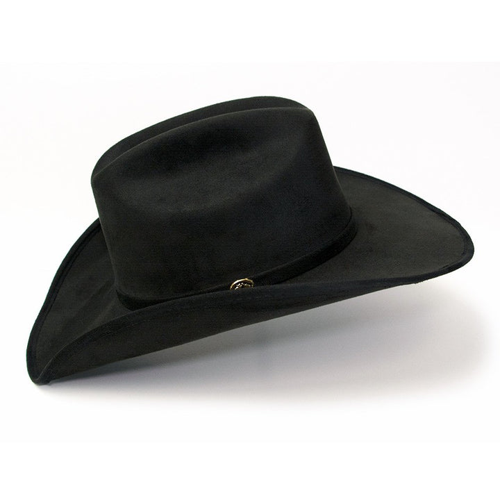 Black Suede Finish Western Cattleman Hat with Horse Head Accent on Hat Band