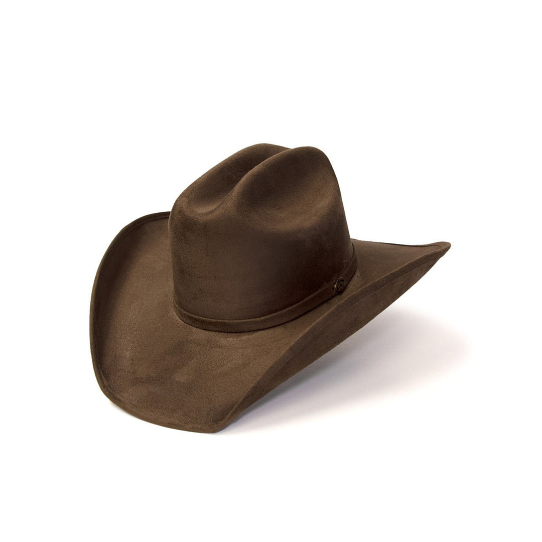 Brown Suede Finish Western Cattleman Hat with Horse Head Accent on Hat Band