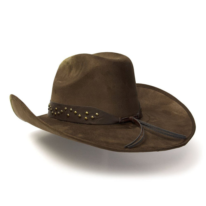 Brown &amp; Camel Suede Finish Western Hat with Sunburst Concho on Hat Band