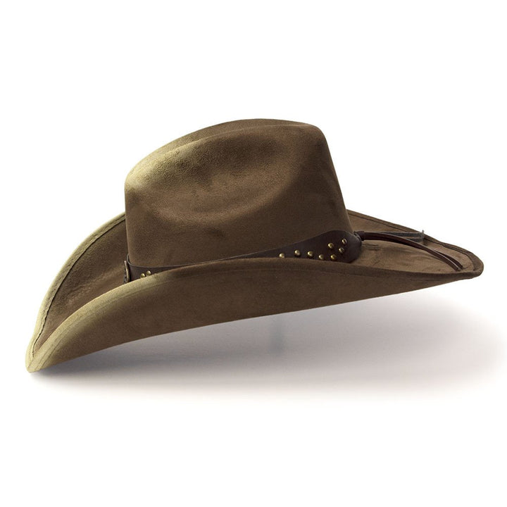 Brown &amp; Camel Suede Finish Western Hat with Sunburst Concho on Hat Band