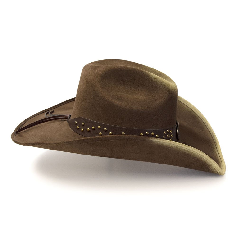 Brown &amp; Camel Suede Finish Western Hat with Sunburst Concho on Hat Band