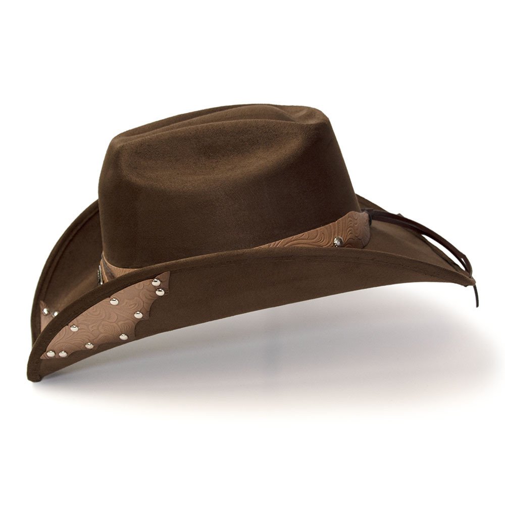 Brown Suede Finish Western Hat with Tooled Hat Band &amp; Leather Sides