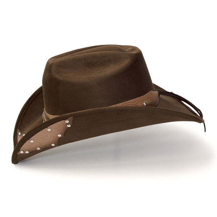 Brown Suede Finish Western Hat with Tooled Hat Band &amp; Leather Sides
