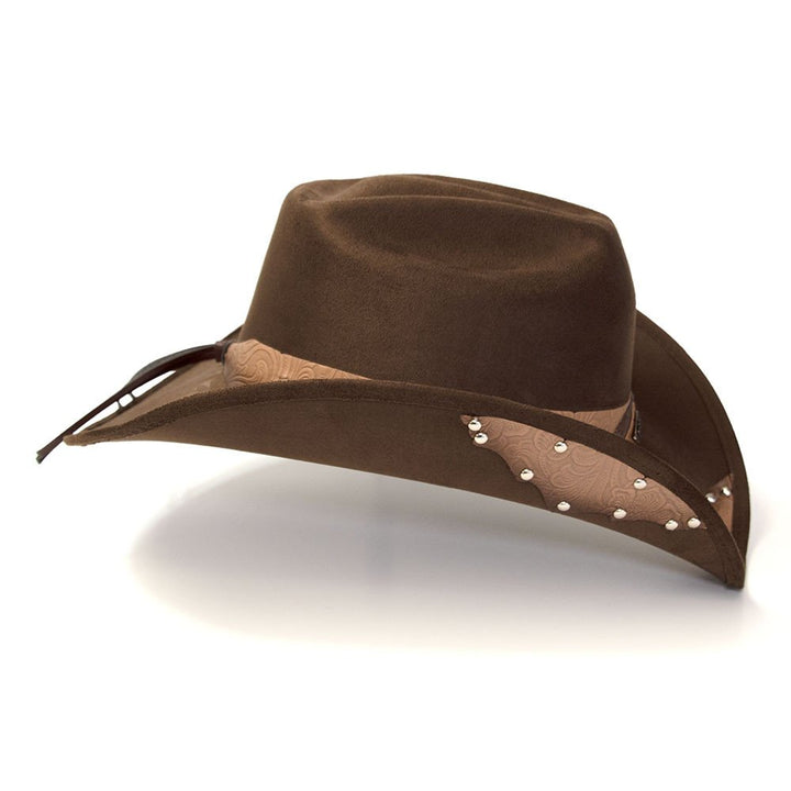 Brown Suede Finish Western Hat with Tooled Hat Band &amp; Leather Sides