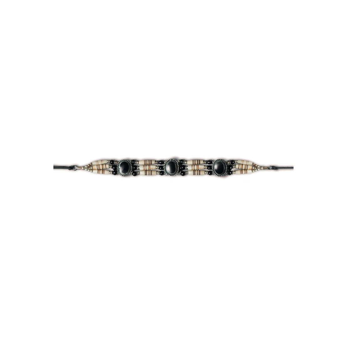 Genuine Bone Black &amp; Beige Choker Necklace or Hatband