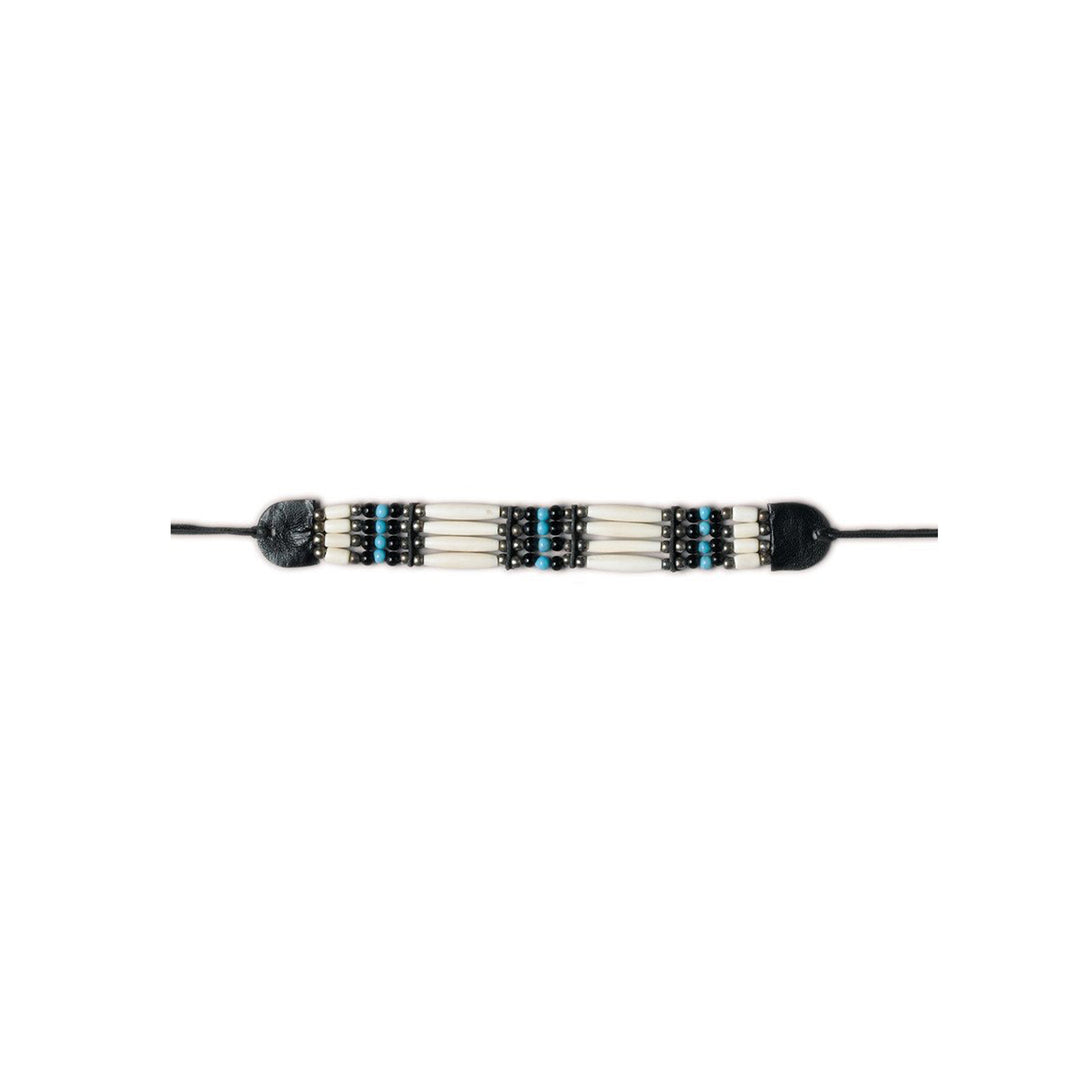 Genuine Bone Black &amp; Turquoise Choker Necklace or Hatband