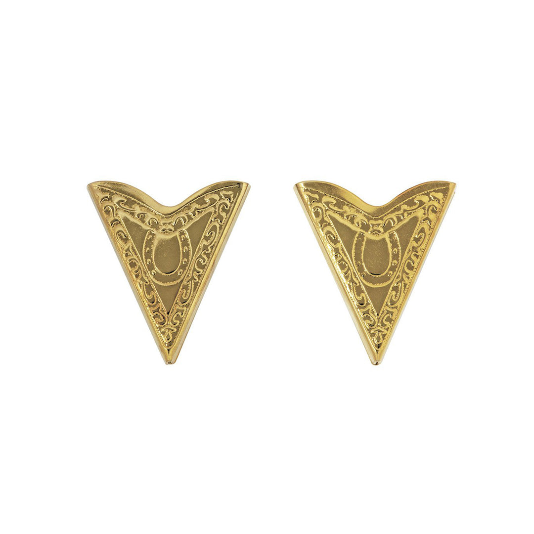 Engraved Gold Collar Tips with Horseshoe