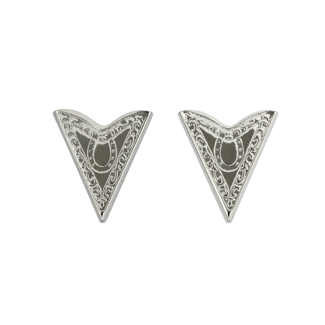 Engraved Silver Collar Tips with Horseshoe