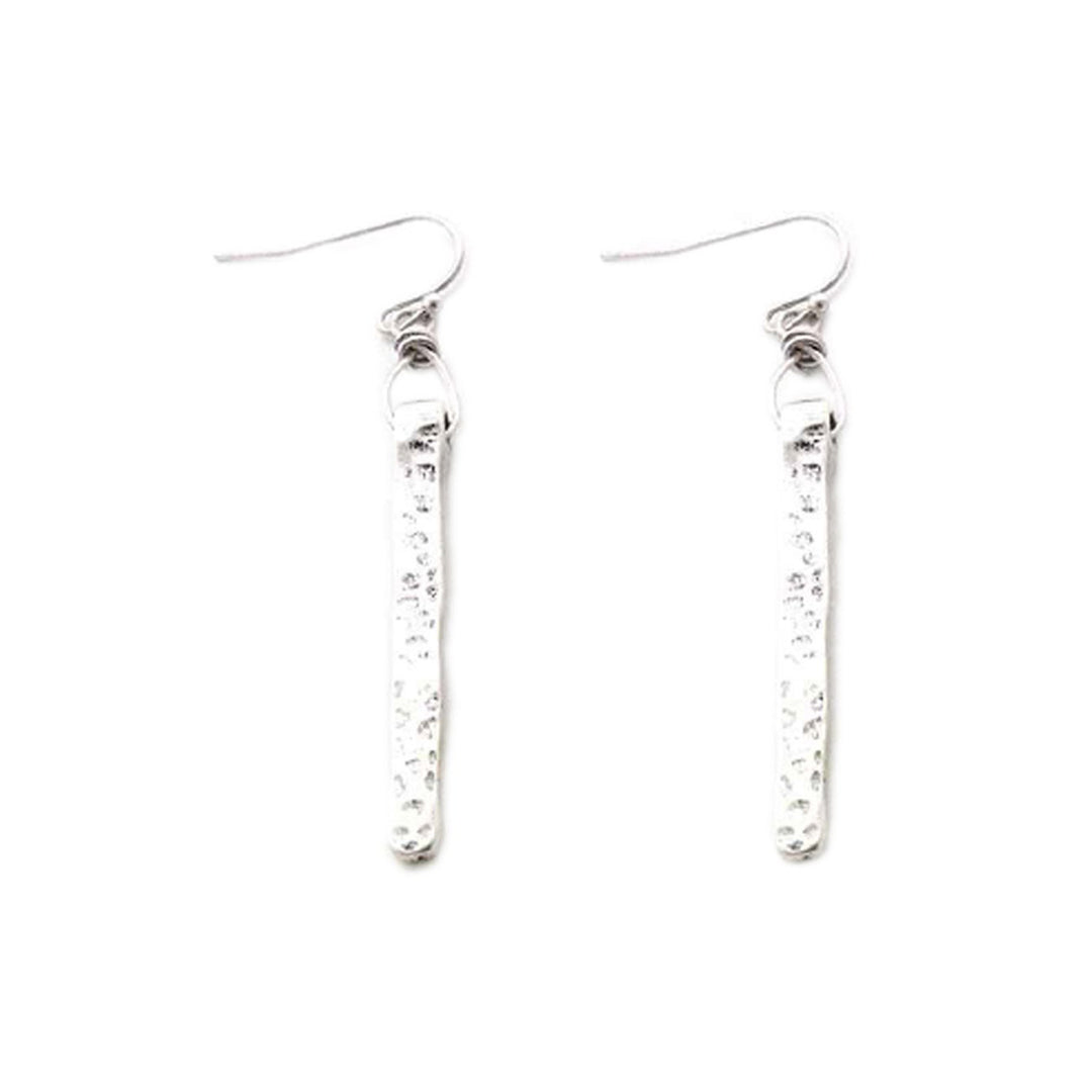 Silver Hammered Bar Dangling Earrings