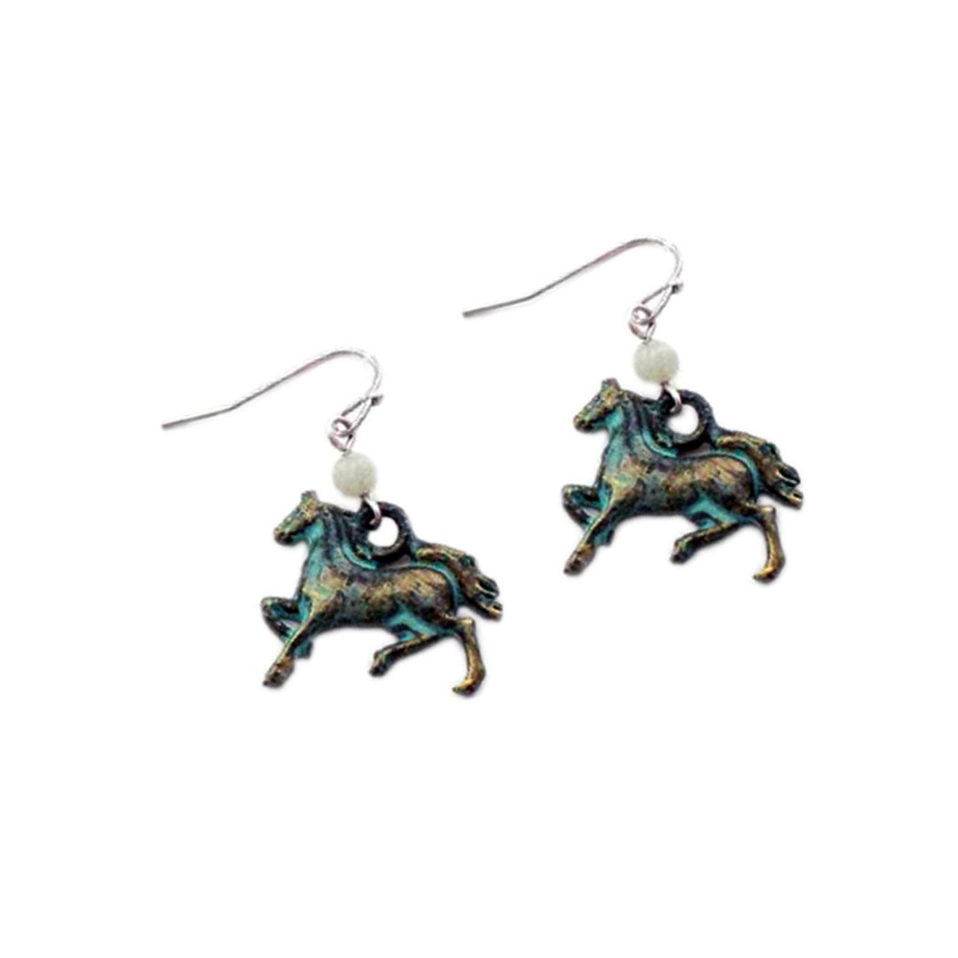 Copper Patina Running Horse Earrings