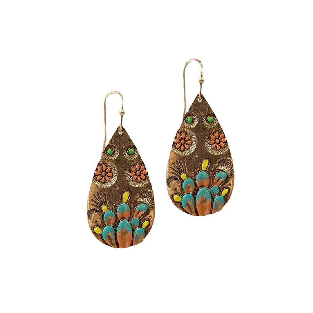 Cactus Engraved Teardrop Earrings