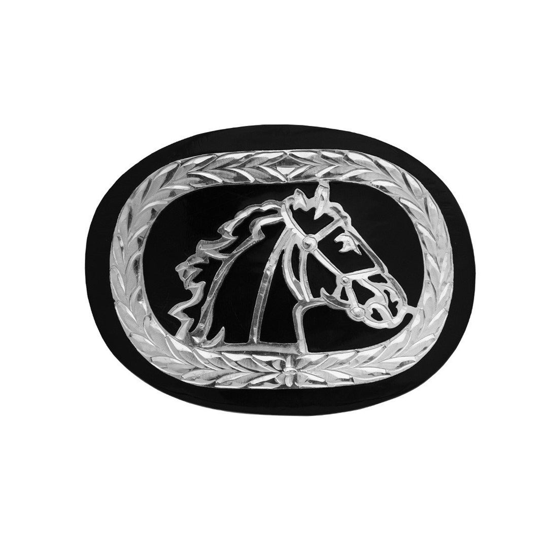 Silver &amp; Black Horse Head German Silver Belt Buckle