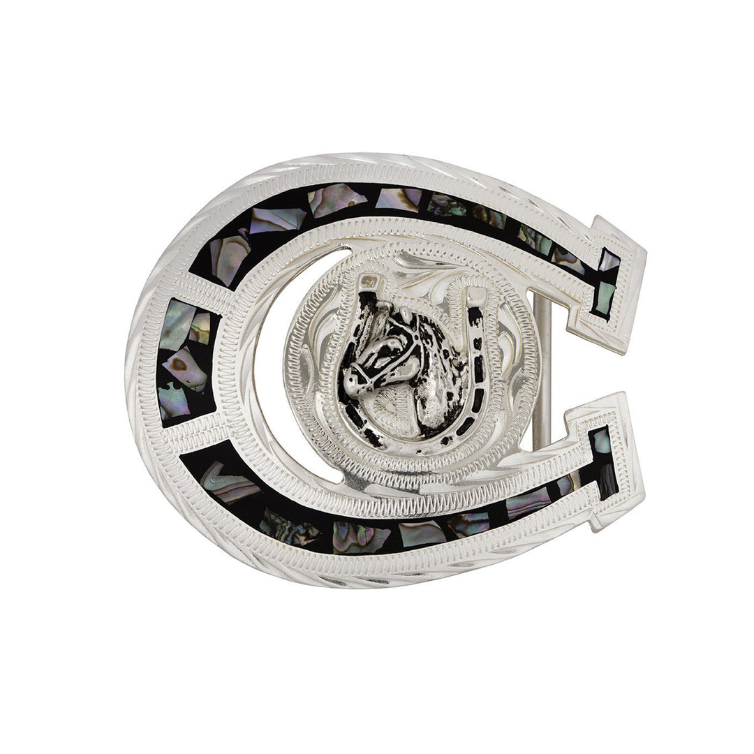 Silver Horseshoe &amp; Abalone German Silver Belt Buckle
