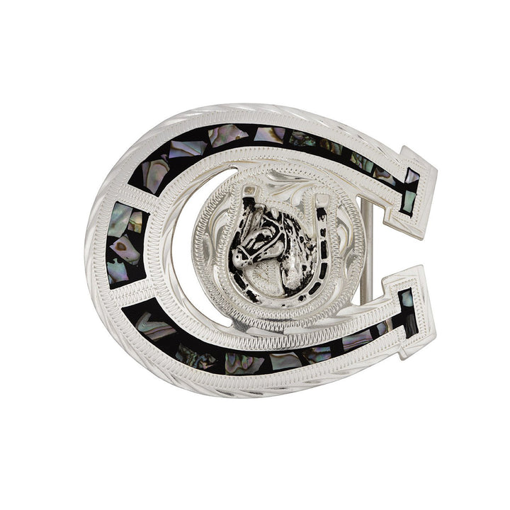 Silver Horseshoe &amp; Abalone German Silver Belt Buckle