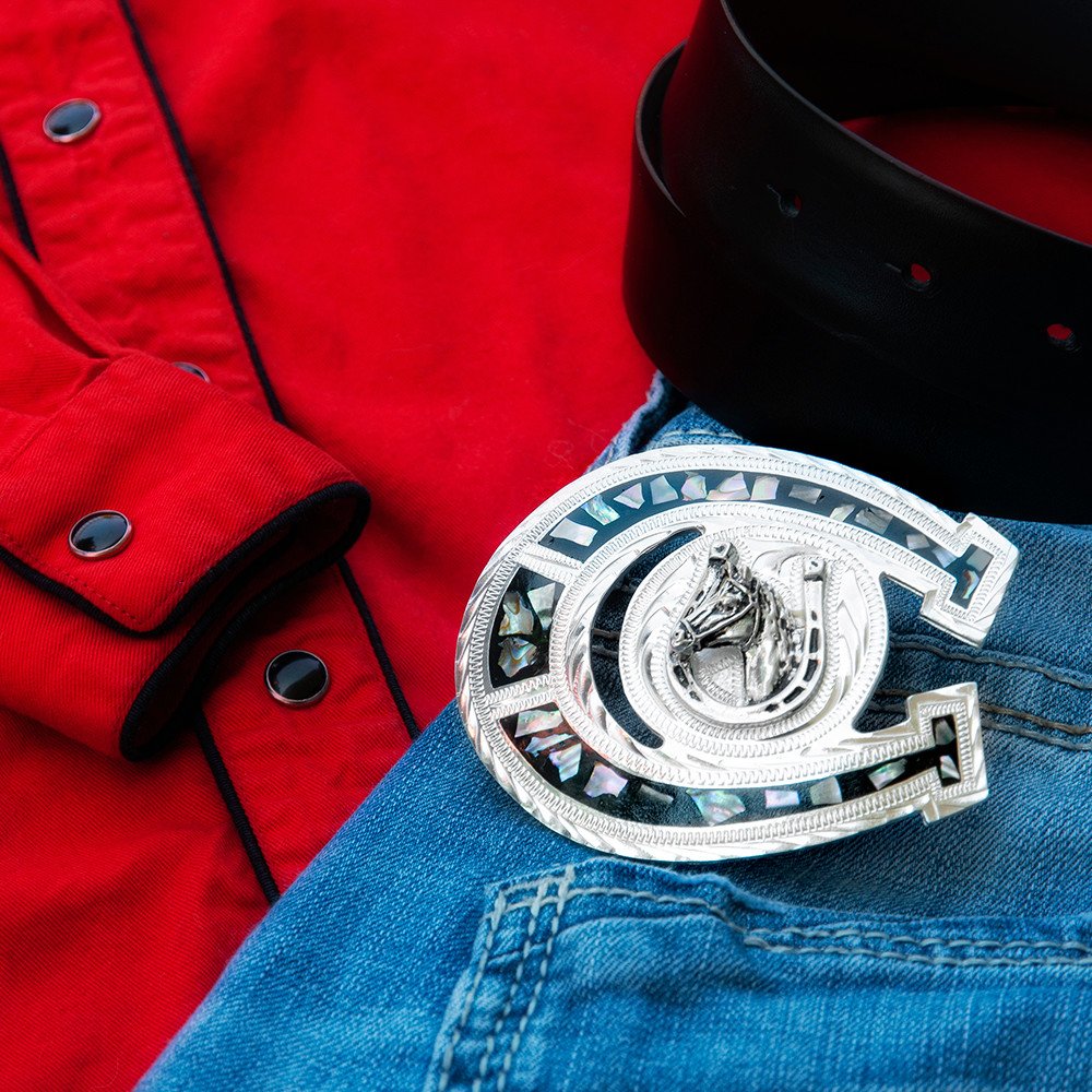 Silver Horseshoe &amp; Abalone German Silver Belt Buckle