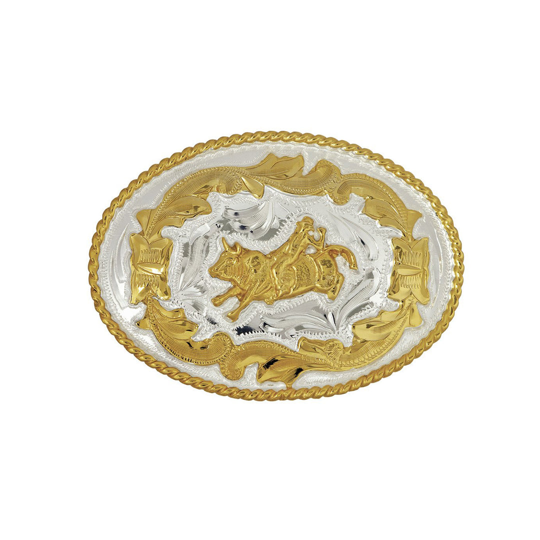 Bull Rider German Silver Belt Buckle with Scroll Pattern