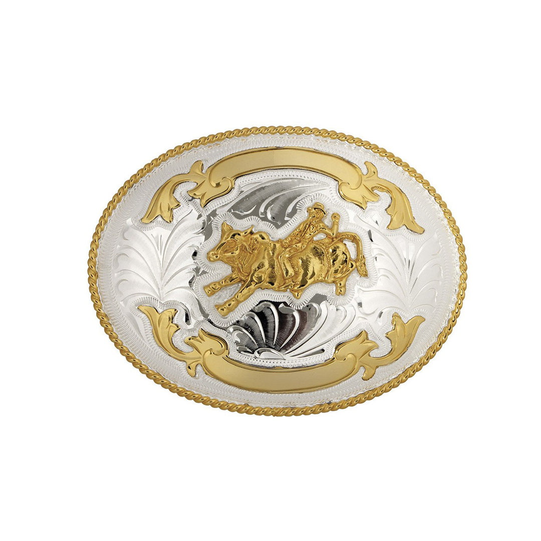 Bull Rider German Silver Belt Buckle with Trophy Ribbon - Oversize