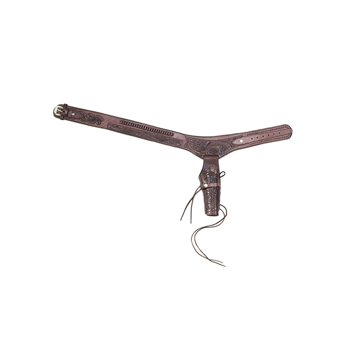 Chocolate .22 Caliber Tooled Leather Single Holster Belt