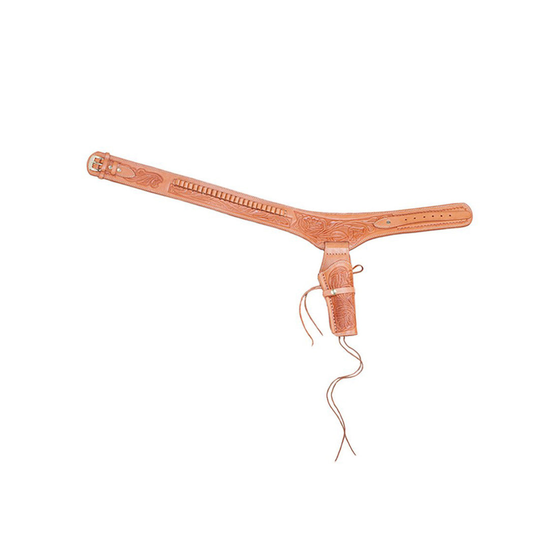 Natural .38 Caliber Tooled Leather Single Holster Belt