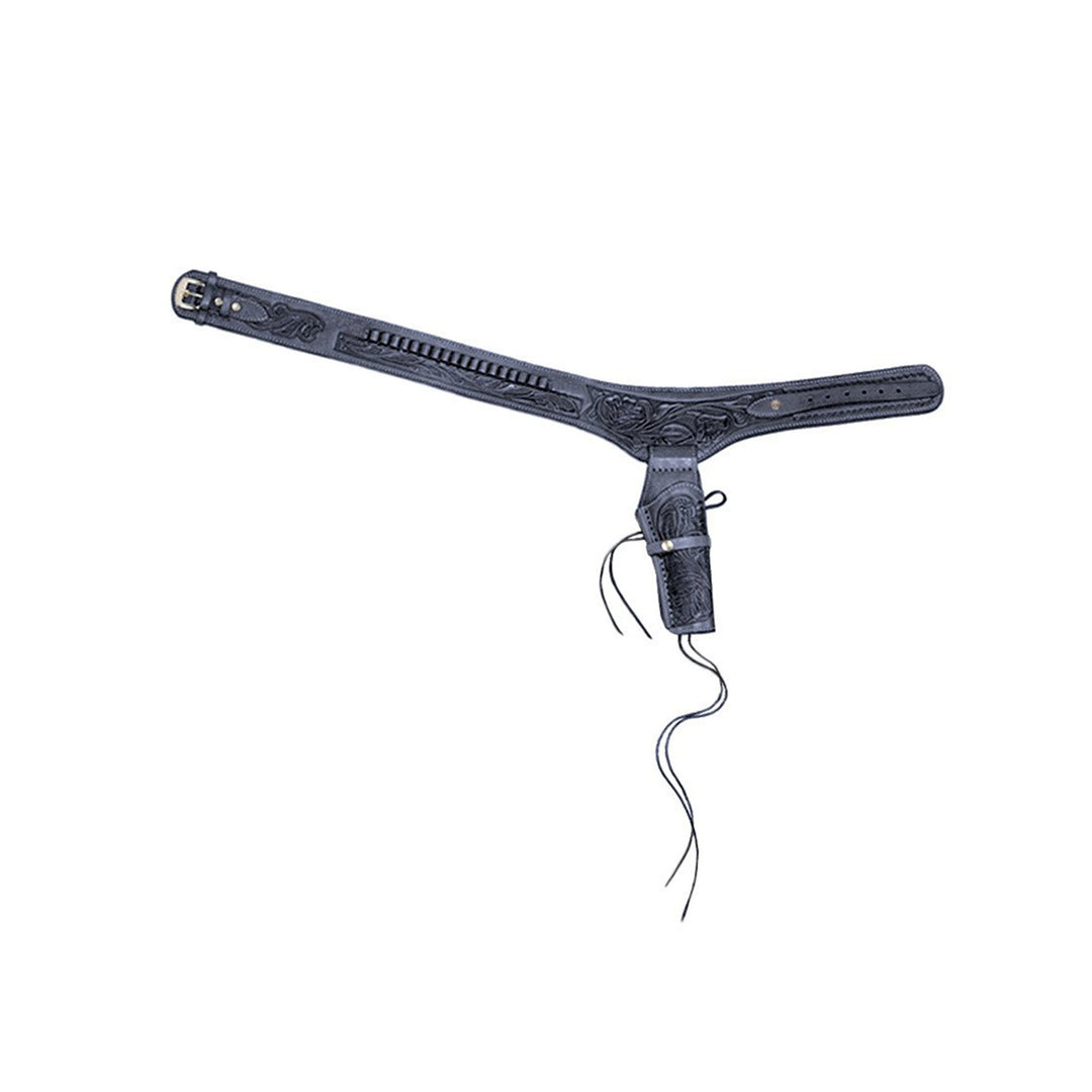 Black .45 Caliber Tooled Leather Single Holster Belt