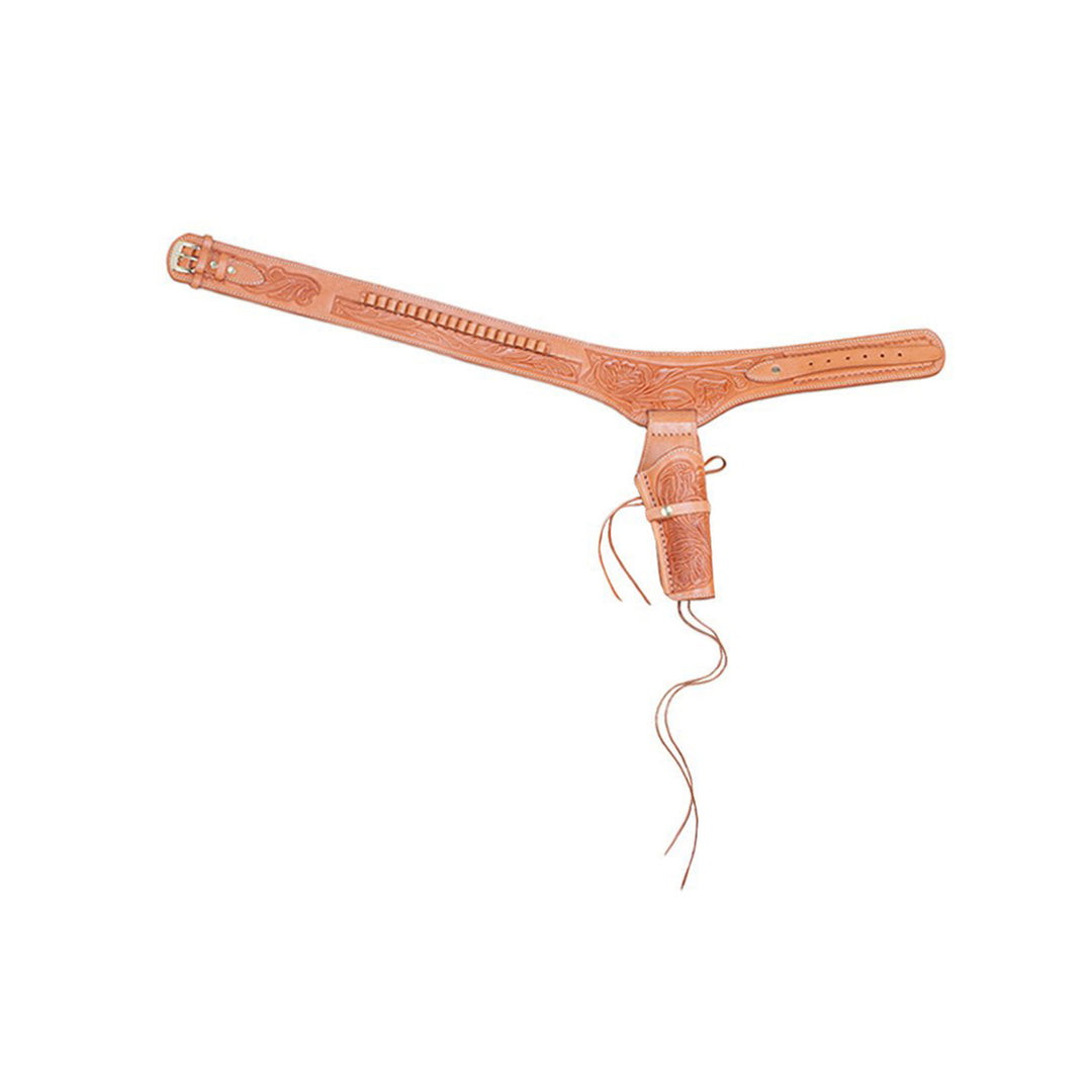 Natural .45 Caliber Tooled Leather Single Holster Belt