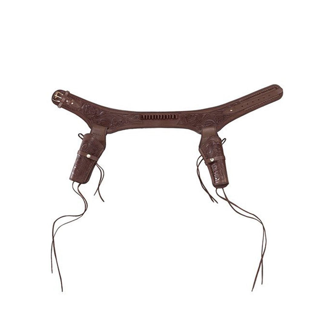 Chocolate .38 Caliber Tooled Leather Double Holster Belt